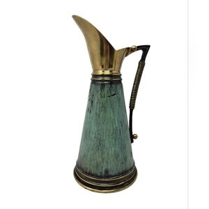 Vintage Dayagi Verdigris All Brass Pitcher Vase Green Painted Body MCM